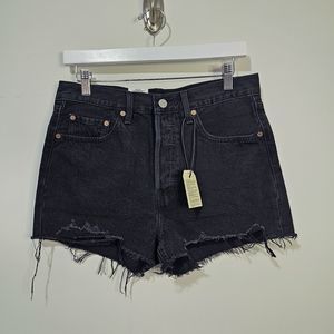 Levi's 501 Cut Off Shorts Size 28 Black Denim Raw Hem Distress Button Fly New!